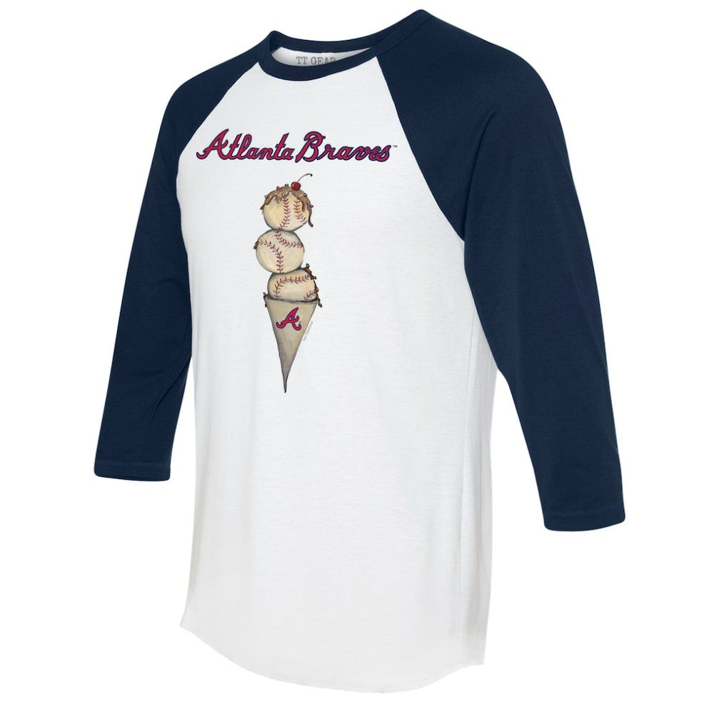 Atlanta Braves Tiny Turnip Unisex Triple Scoop 3/4-Sleeve Raglan T-Shirt White/Navy