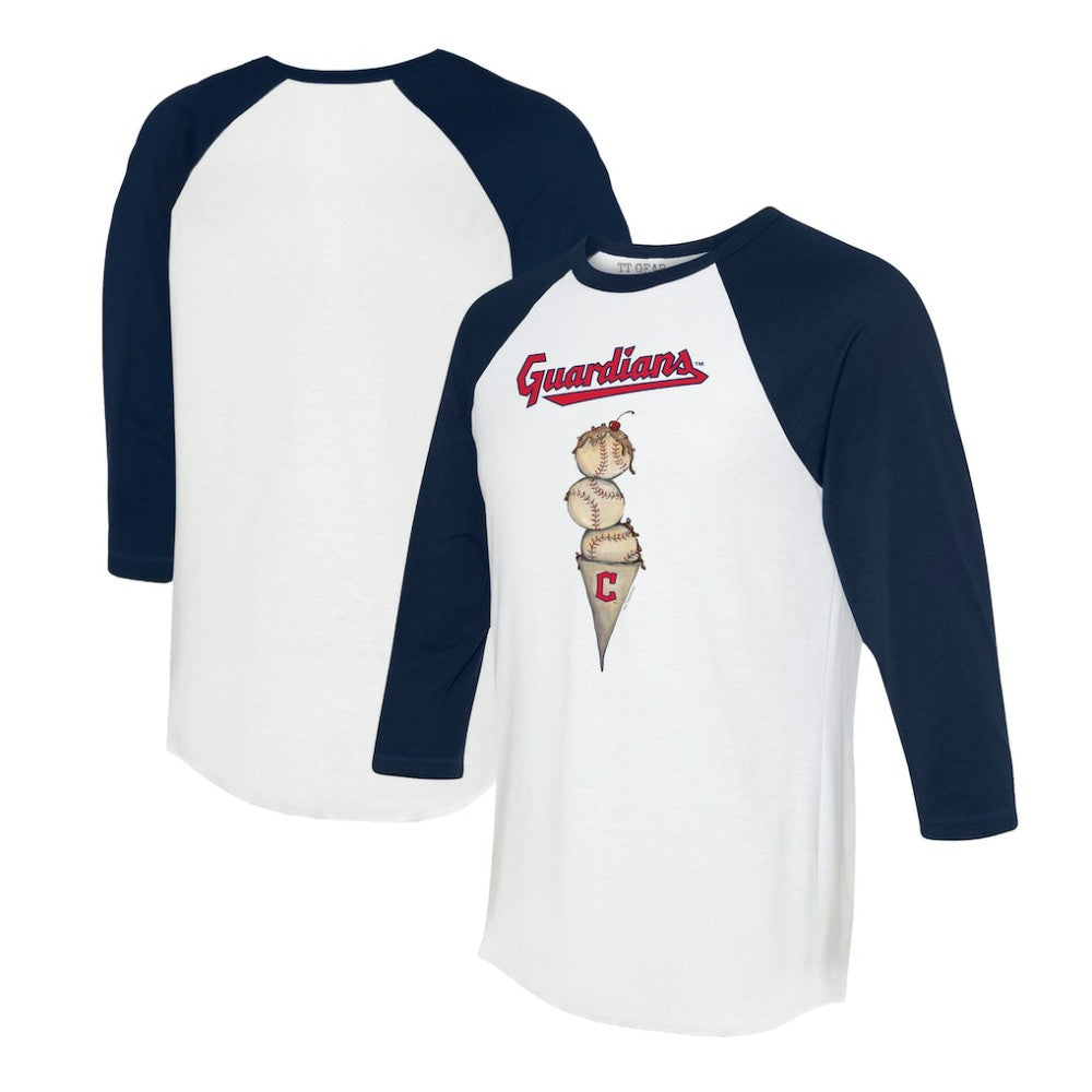 Cleveland Guardians Tiny Turnip Unisex Triple Scoop 3/4-Sleeve Raglan T-Shirt White/Navy