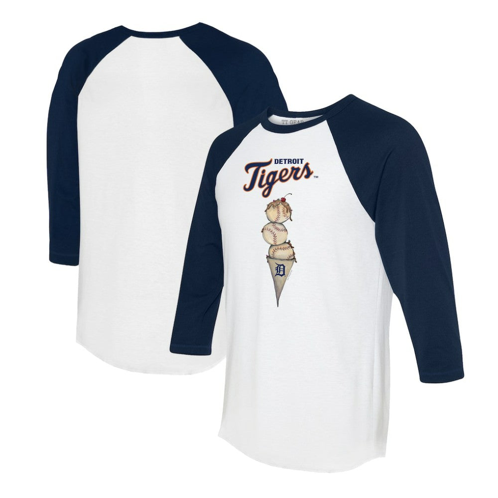 Detroit Tigers Tiny Turnip Unisex Triple Scoop 3/4-Sleeve Raglan T-Shirt White/Navy