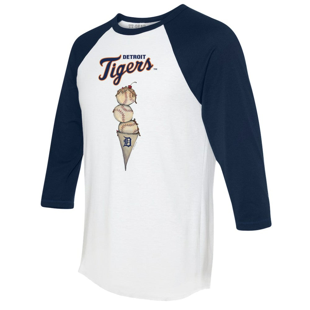 Detroit Tigers Tiny Turnip Unisex Triple Scoop 3/4-Sleeve Raglan T-Shirt White/Navy