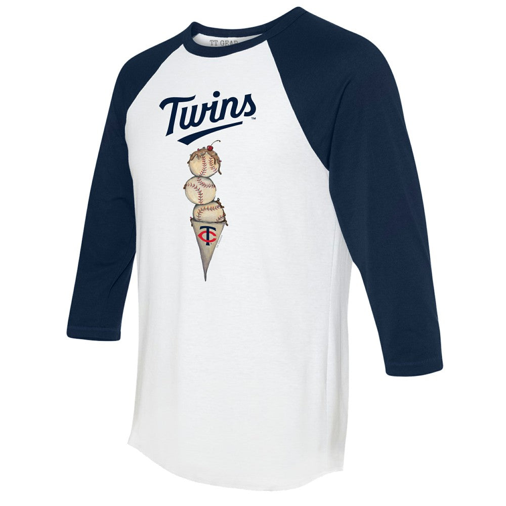 Minnesota Twins Tiny Turnip Unisex Triple Scoop 3/4-Sleeve Raglan T-Shirt White/Navy