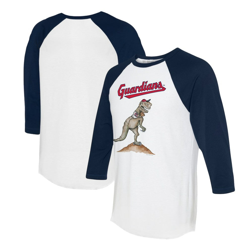 Cleveland Guardians Tiny Turnip Unisex TT Rex 3/4-Sleeve Raglan T-Shirt White/Navy