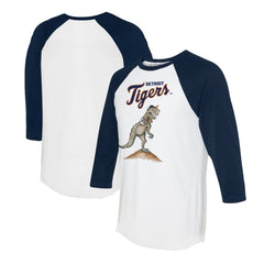 Detroit Tigers Tiny Turnip Unisex TT Rex 3/4-Sleeve Raglan T-Shirt White/Navy
