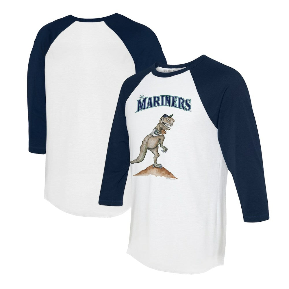 Seattle Mariners Tiny Turnip Unisex TT Rex 3/4-Sleeve Raglan T-Shirt White/Navy