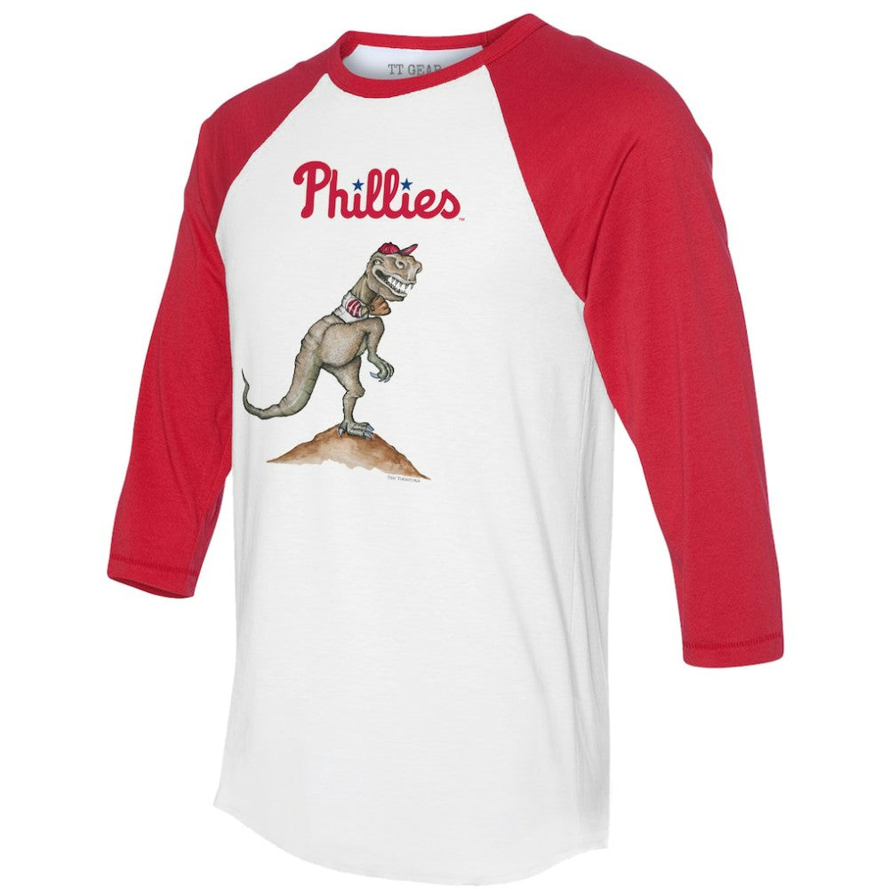 Philadelphia Phillies Tiny Turnip Unisex TT Rex 3/4-Sleeve Raglan T-Shirt White/Red