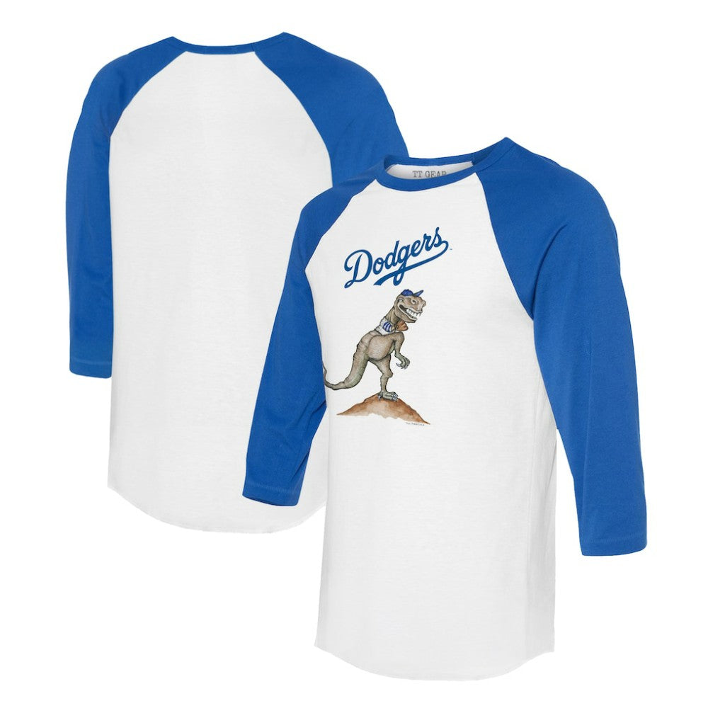 Los Angeles Dodgers Tiny Turnip Unisex TT Rex 3/4-Sleeve Raglan T-Shirt White/Royal