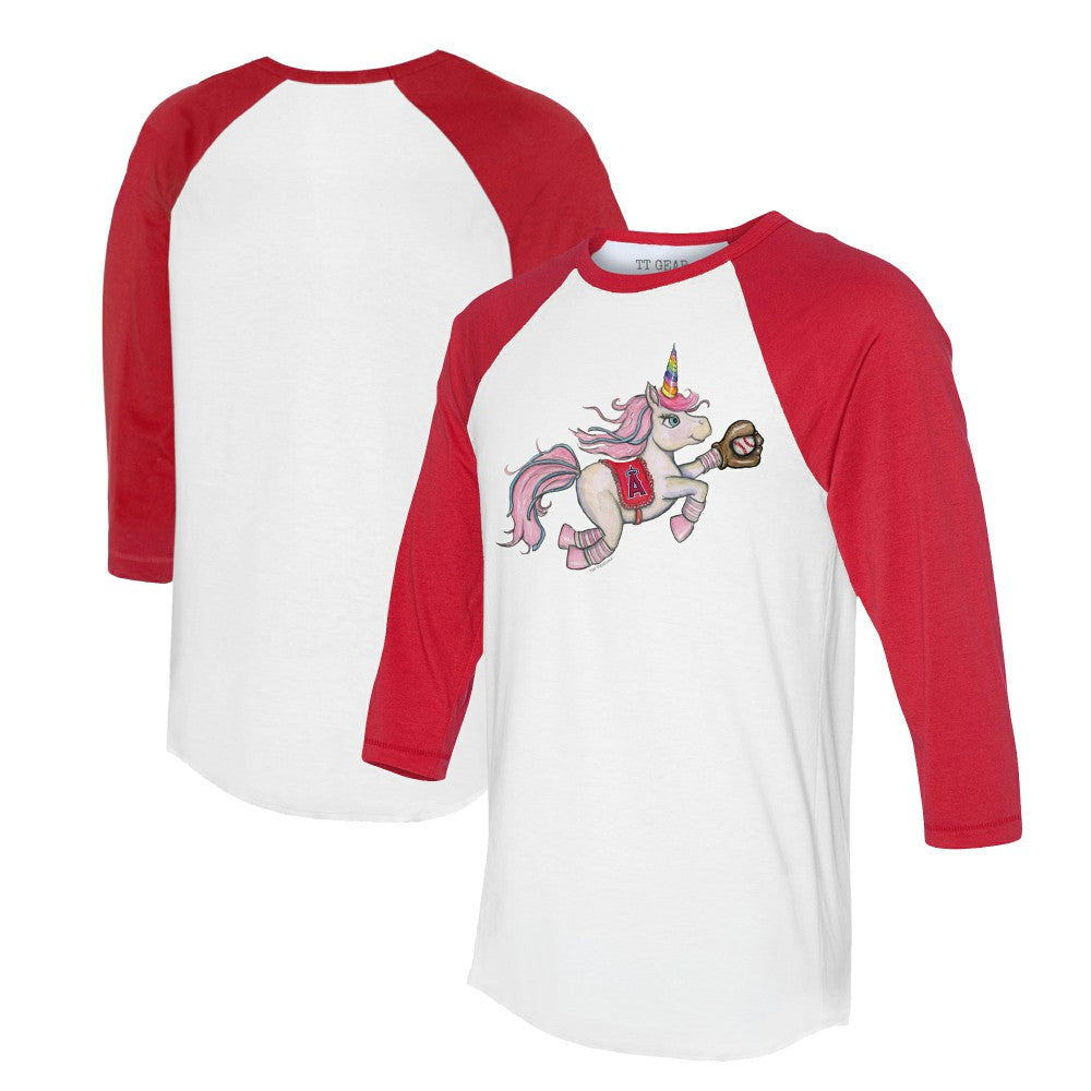 Los Angeles Angels Tiny Turnip Unisex Unicorn 3/4-Sleeve Raglan T-Shirt White/Red