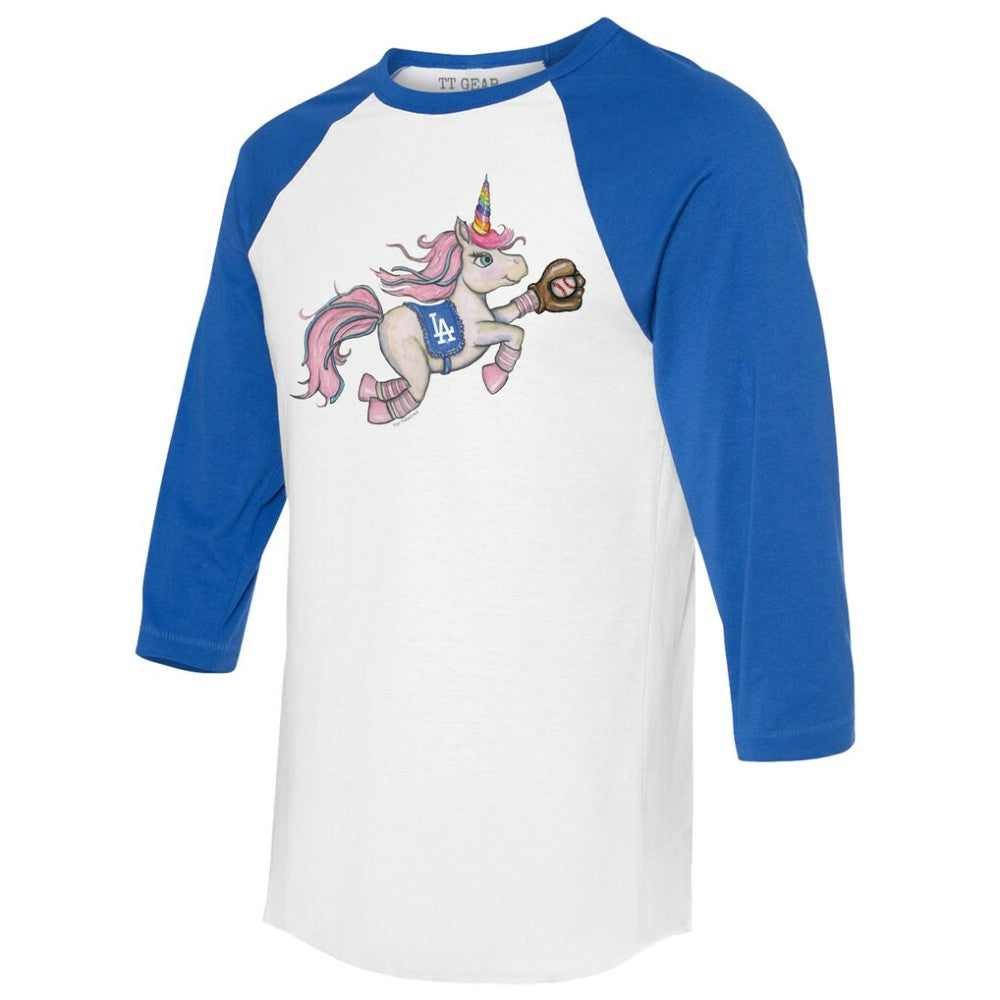 Los Angeles Dodgers Tiny Turnip Unisex Unicorn 3/4-Sleeve Raglan T-Shirt White/Royal