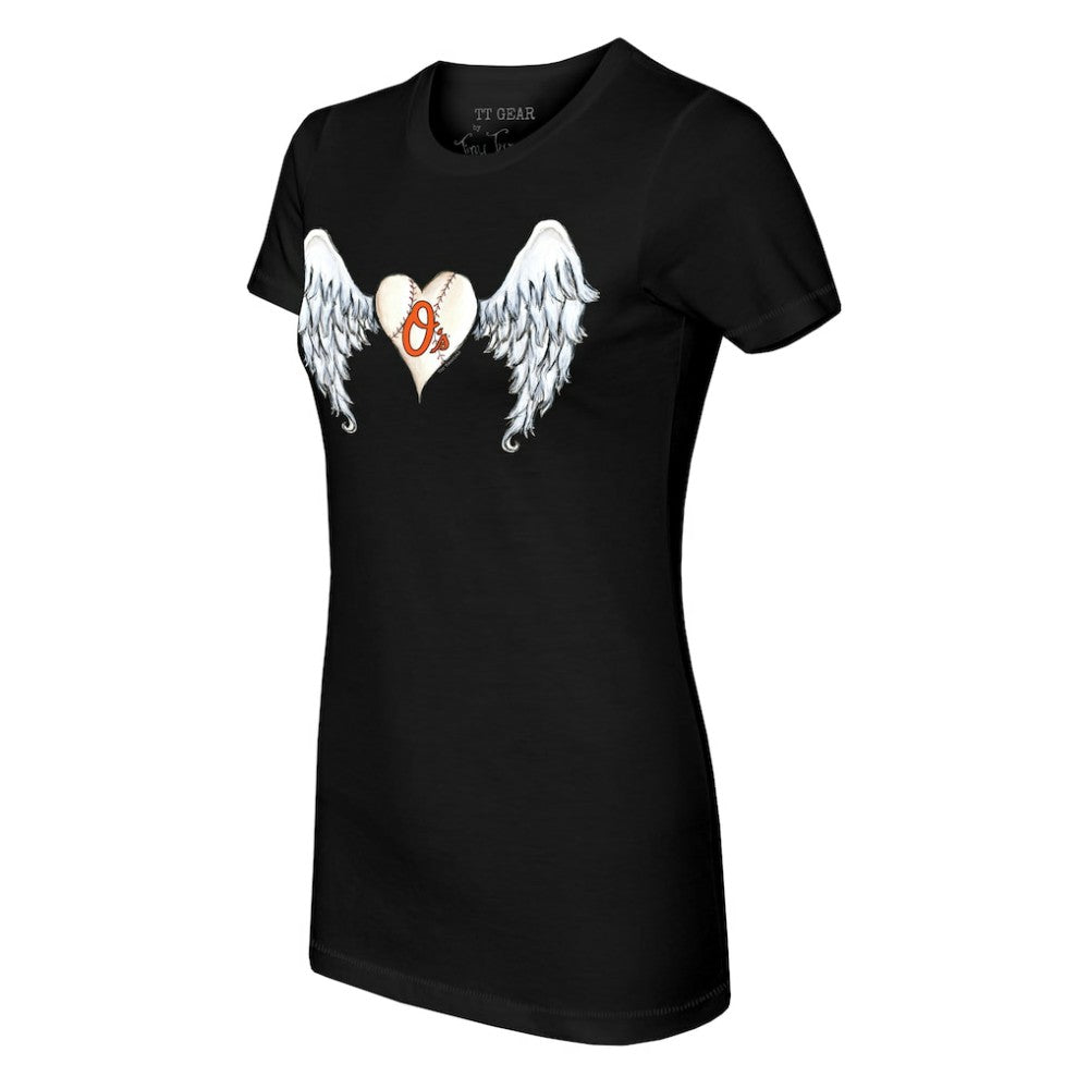 Baltimore Orioles Tiny Turnip Women's Angel Wings T-Shirt Black