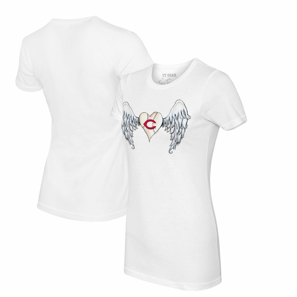 Cincinnati Reds Tiny Turnip Women's Angel Wings T-Shirt White