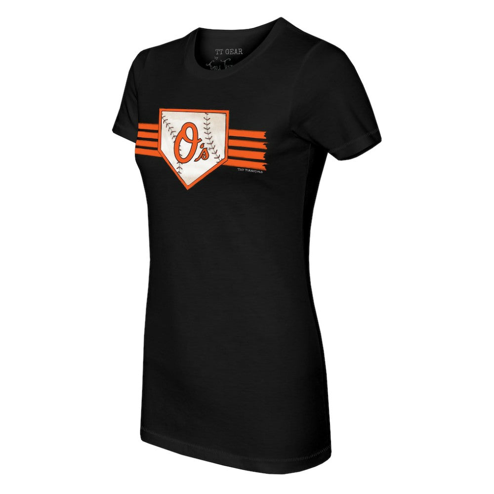 Baltimore Orioles Tiny Turnip Women's Base Stripe T-Shirt Black