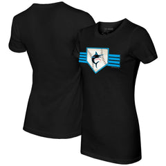 Miami Marlins Tiny Turnip Women's Base Stripe T-Shirt Black