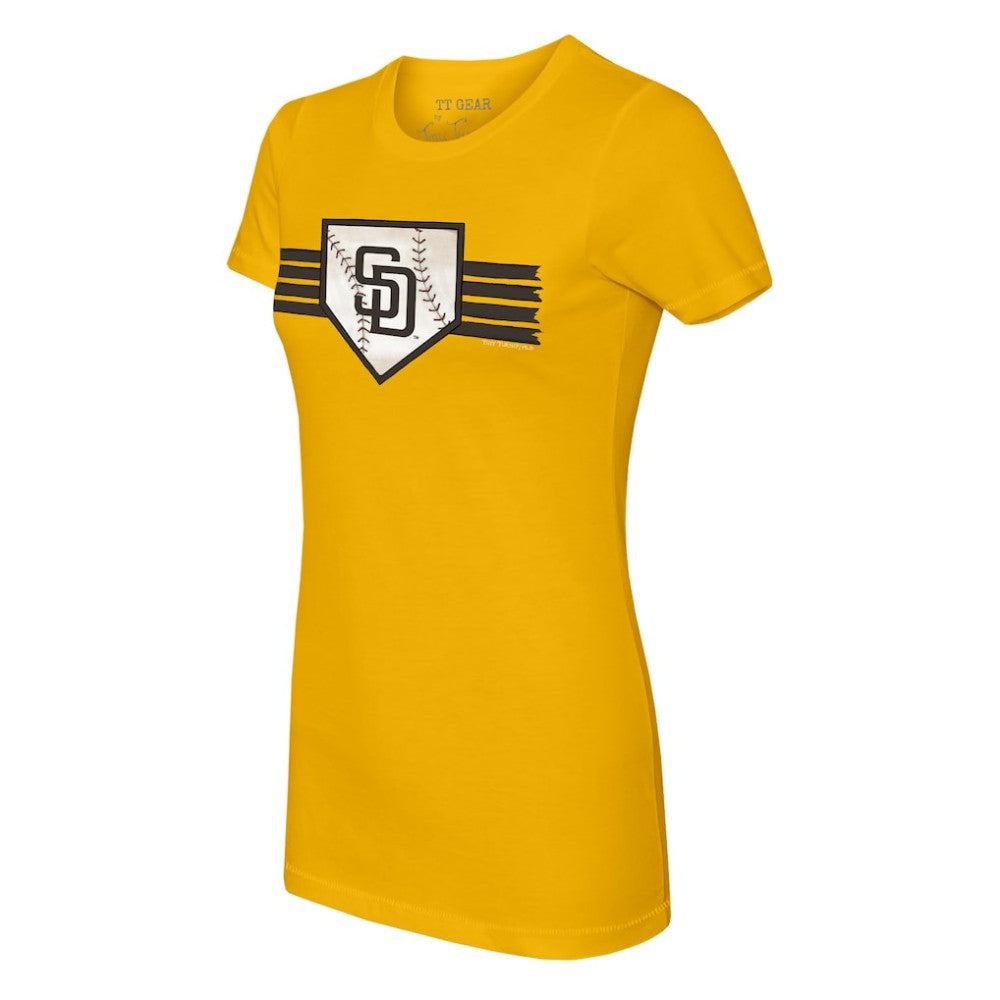 San Diego Padres Tiny Turnip Women's Base Stripe T-Shirt Gold