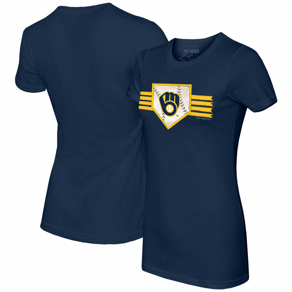 Milwaukee Brewers Tiny Turnip Women's Base Stripe T-Shirt Navy