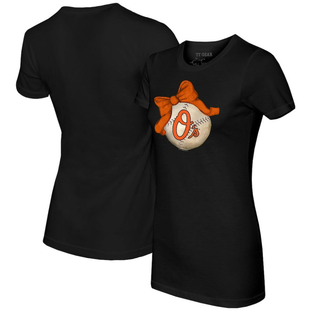 Baltimore Orioles Tiny Turnip Women's Baseball Bow T-Shirt Black