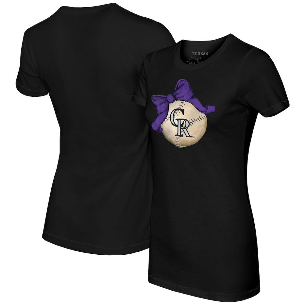 Colorado Rockies Tiny Turnip Women's Baseball Bow T-Shirt Black