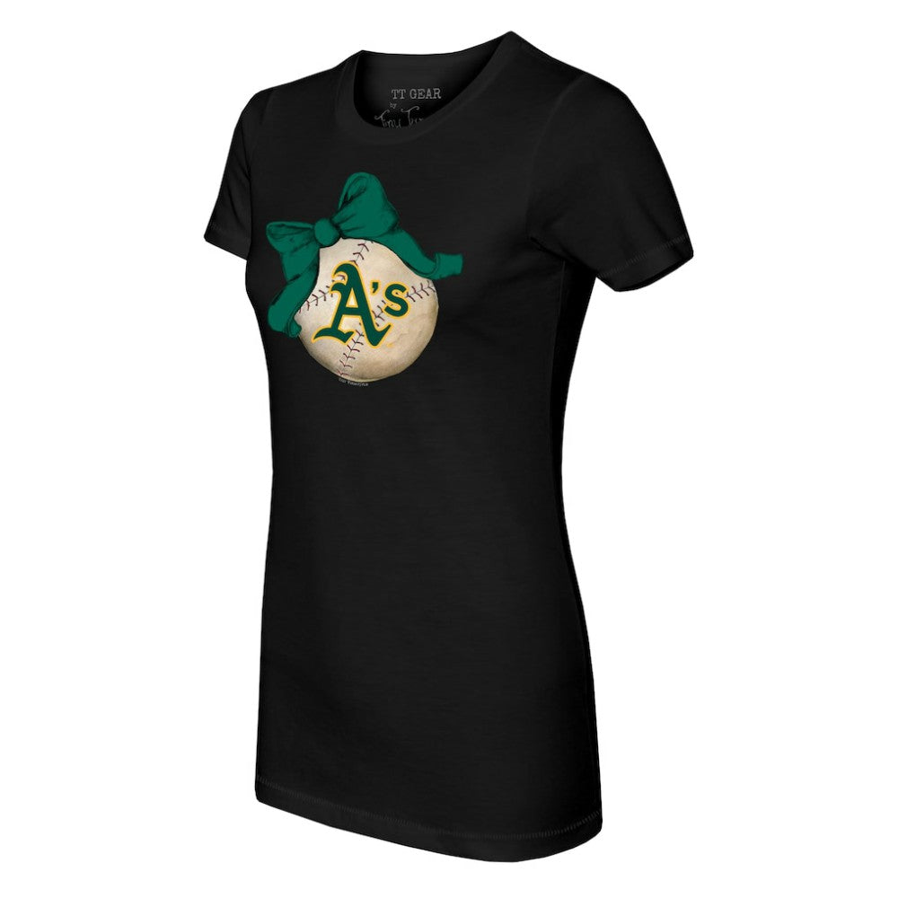 Athletics Tiny Turnip Women's Baseball Bow T-Shirt Black
