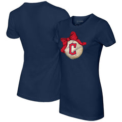 Cleveland Guardians Tiny Turnip Women's Baseball Bow T-Shirt Navy