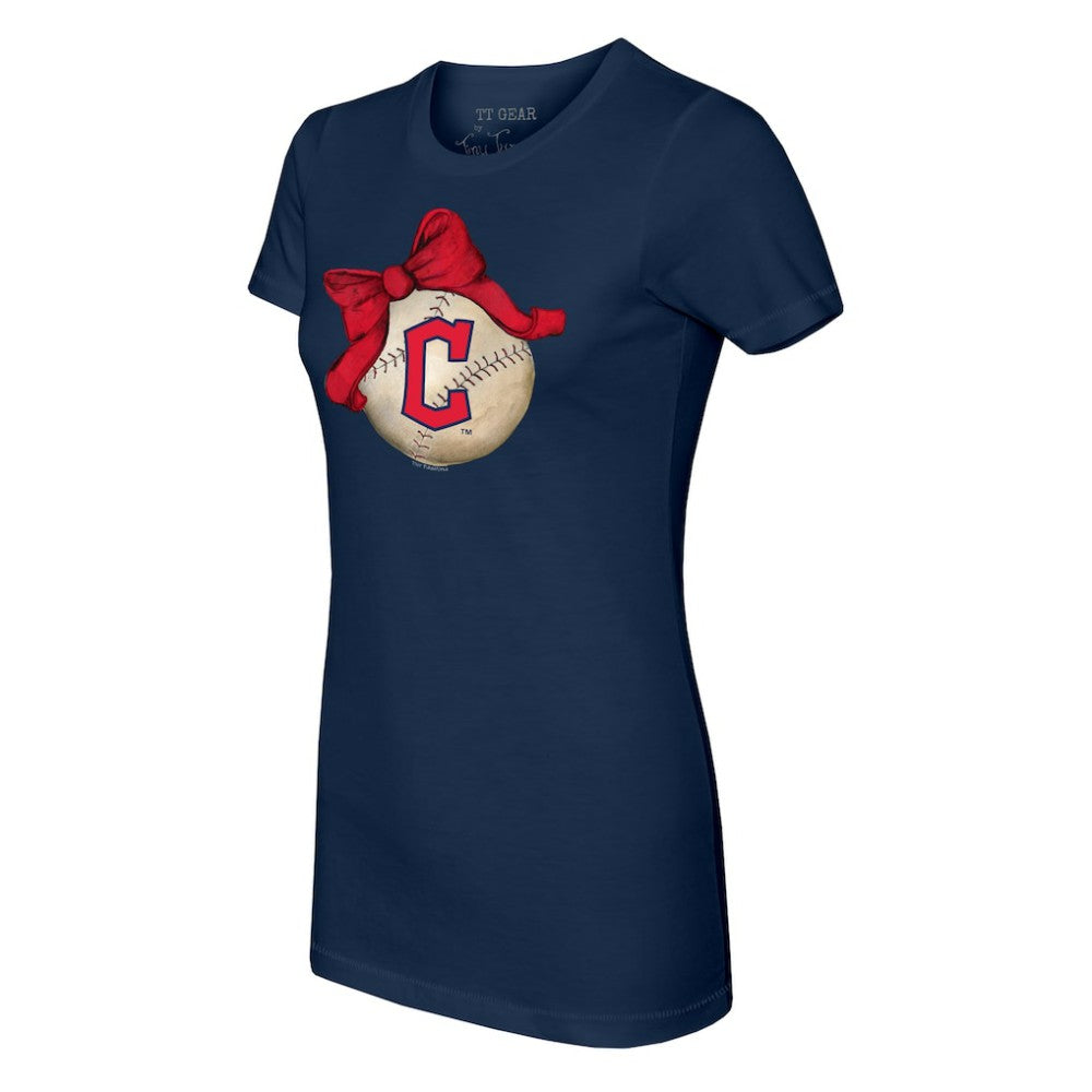 Cleveland Guardians Tiny Turnip Women's Baseball Bow T-Shirt Navy