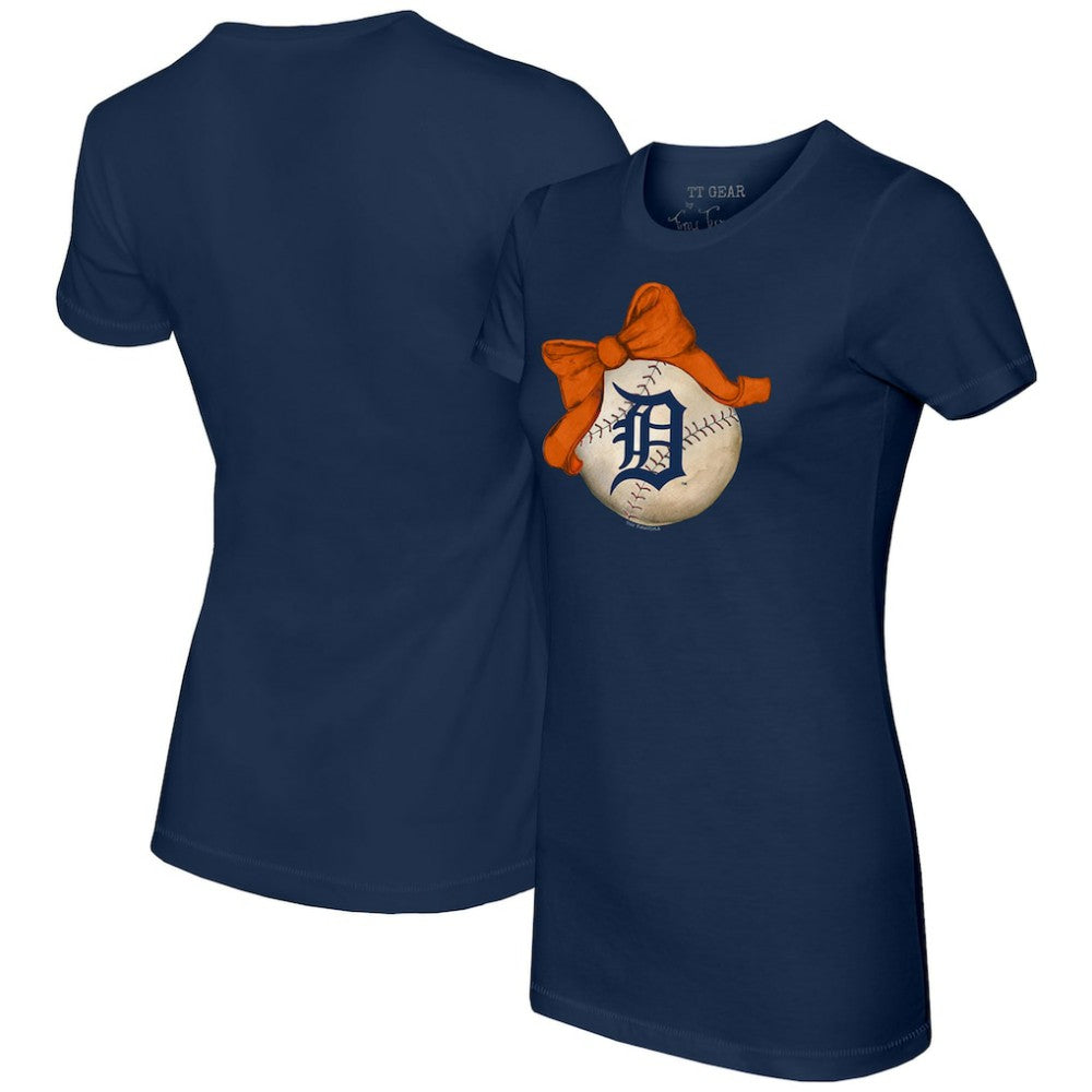 Detroit Tigers Tiny Turnip Women's Baseball Bow T-Shirt Navy