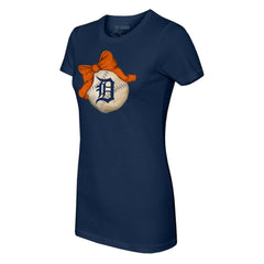 Detroit Tigers Tiny Turnip Women's Baseball Bow T-Shirt Navy