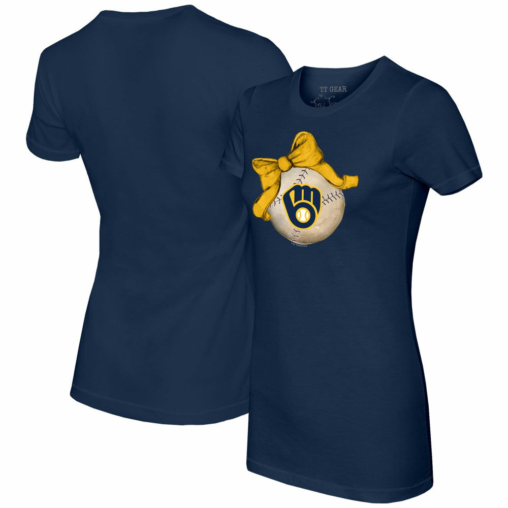 Milwaukee Brewers Tiny Turnip Women's Baseball Bow T-Shirt Navy