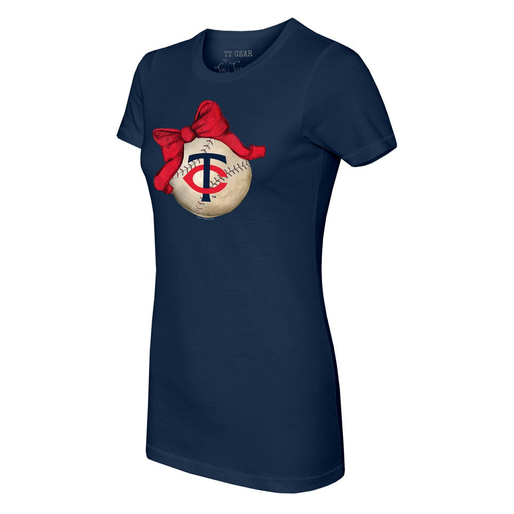 Minnesota Twins Tiny Turnip Women's Baseball Bow T-Shirt Navy