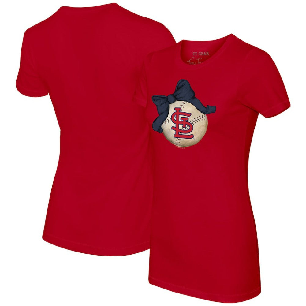 St. Louis Cardinals Tiny Turnip Women's Baseball Bow T-Shirt Red
