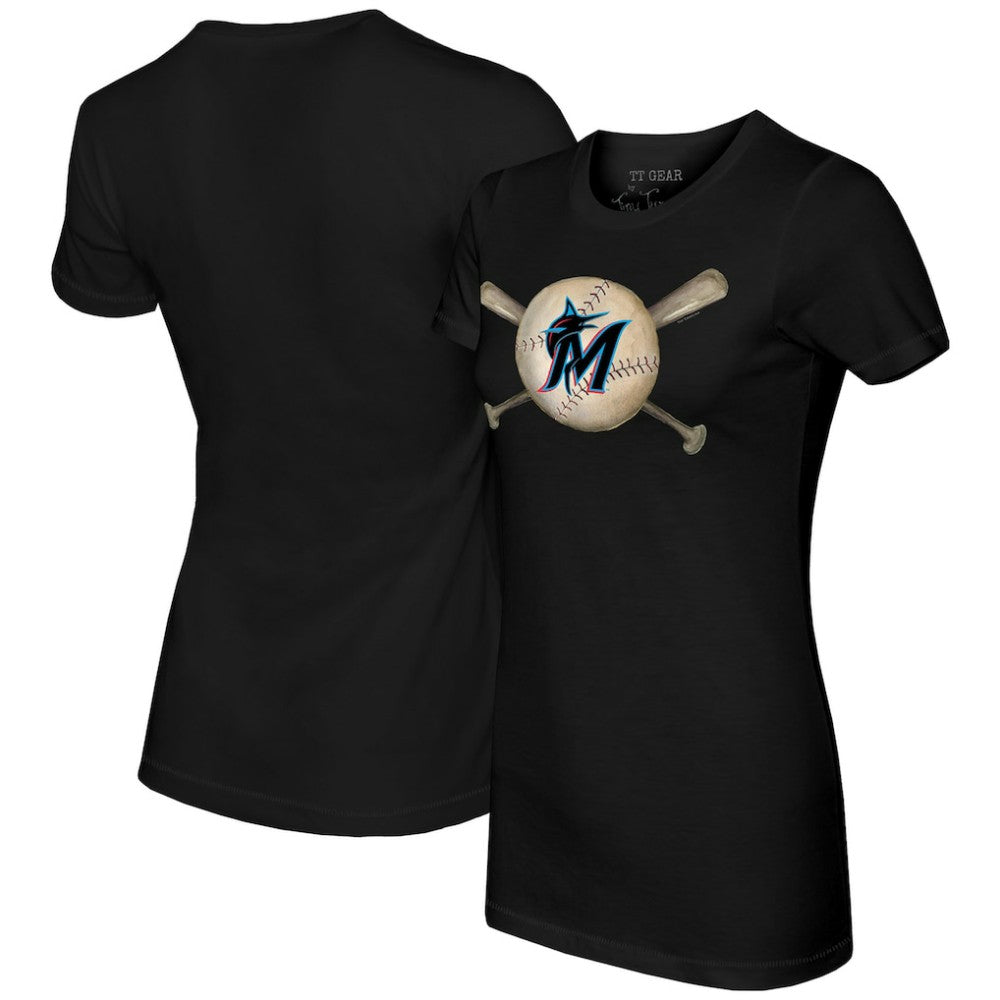 Miami Marlins Tiny Turnip Women's Baseball Cross Bats T-Shirt Black