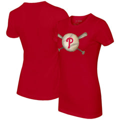 Philadelphia Phillies Tiny Turnip Women's Baseball Cross Bats T-Shirt Red