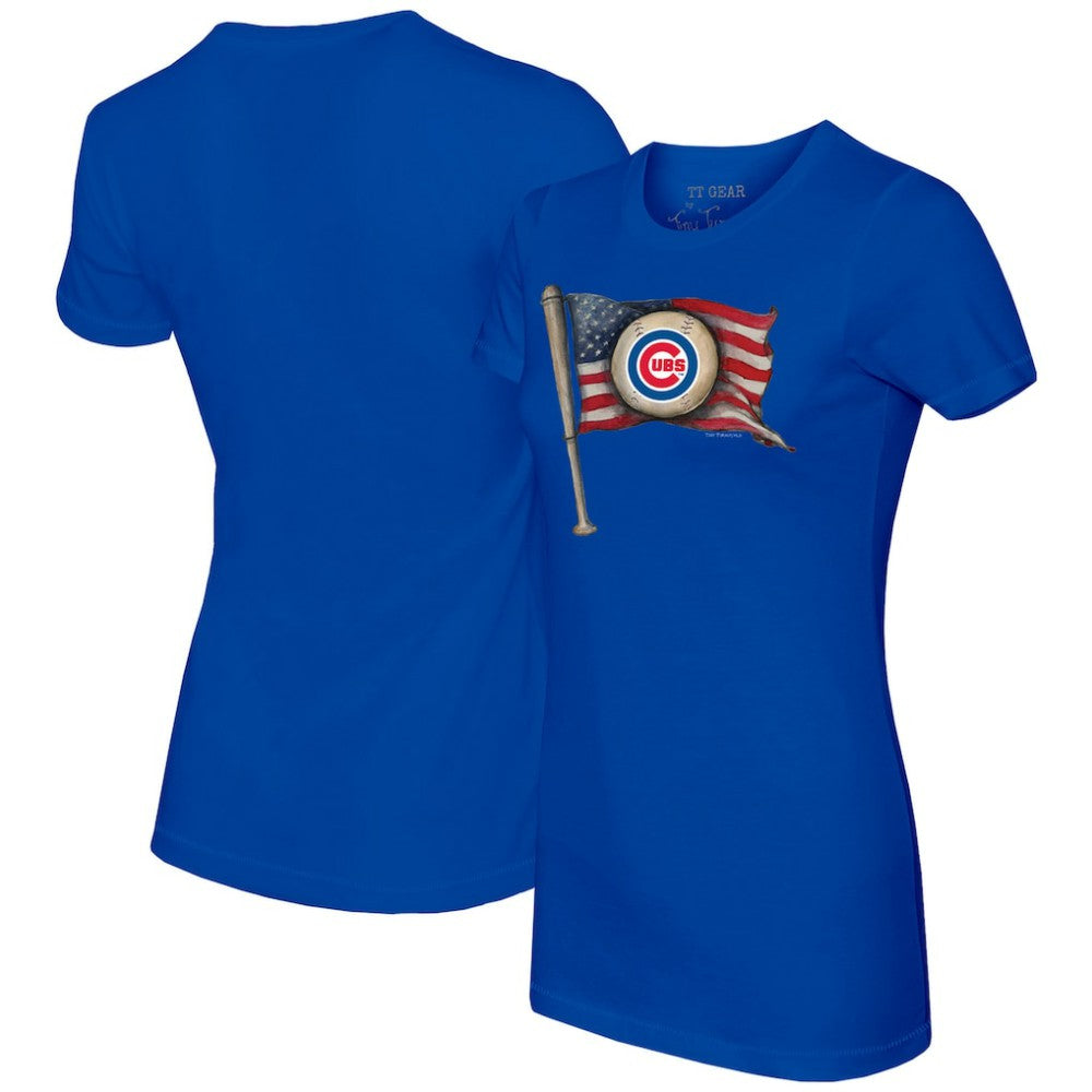 Chicago Cubs Tiny Turnip Women's Baseball Flag T-Shirt Royal