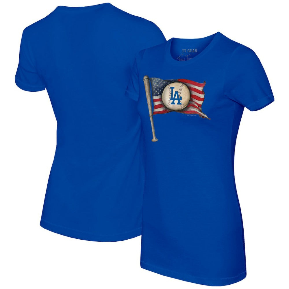 Los Angeles Dodgers Tiny Turnip Women's Baseball Flag T-Shirt Royal