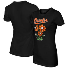 Baltimore Orioles Tiny Turnip Women's Blooming Baseballs T-Shirt Black
