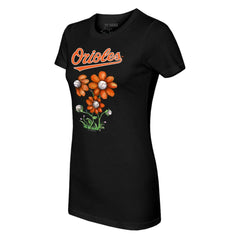 Baltimore Orioles Tiny Turnip Women's Blooming Baseballs T-Shirt Black