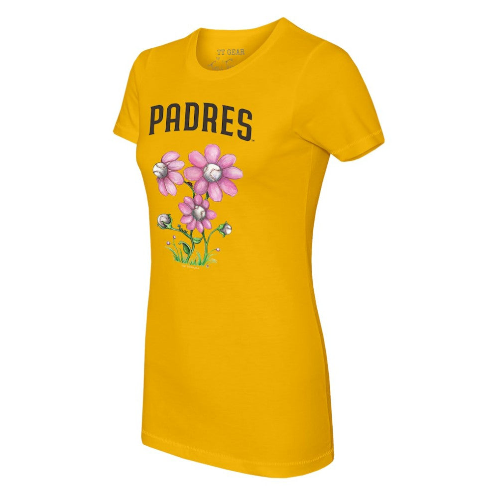San Diego Padres Tiny Turnip Women's Blooming Baseballs T-Shirt Gold