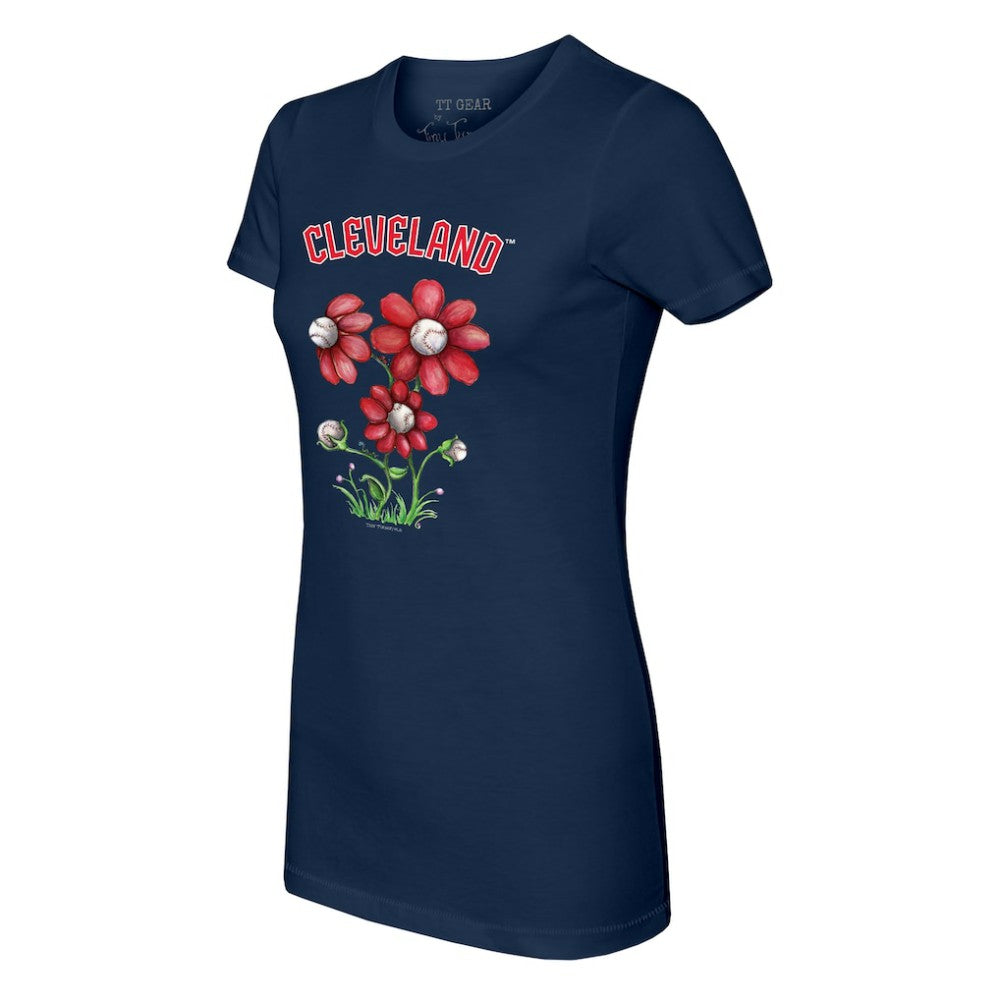 Cleveland Guardians Tiny Turnip Women's Blooming Baseballs T-Shirt Navy