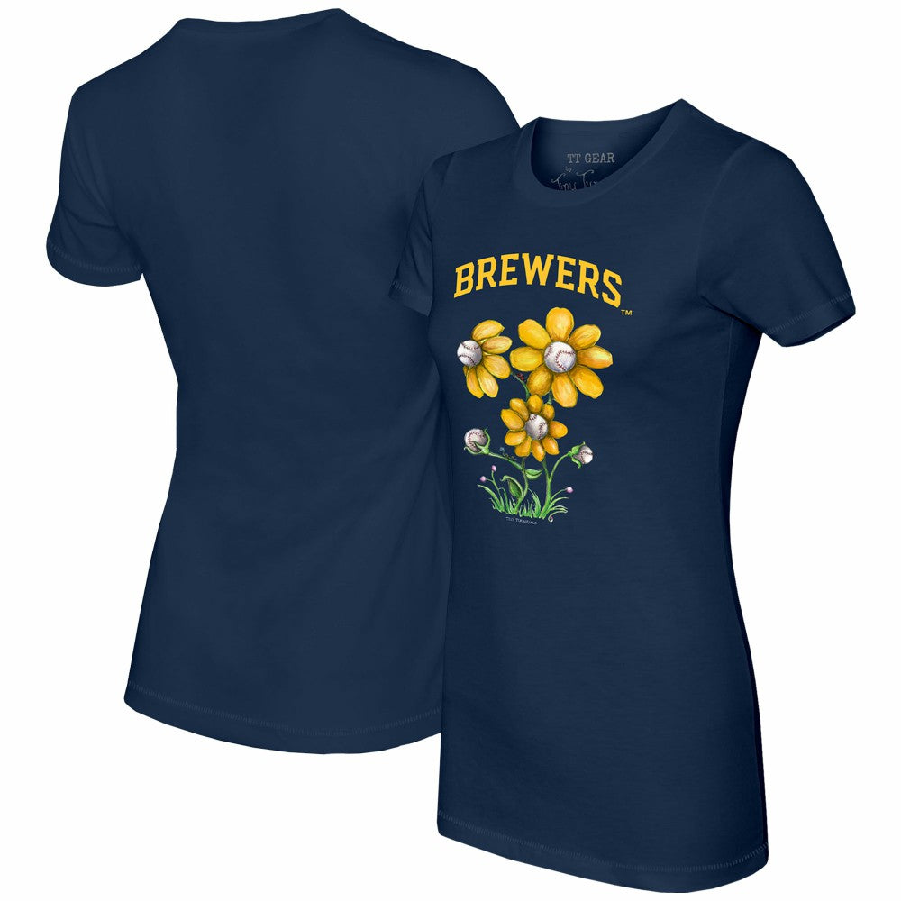 Milwaukee Brewers Tiny Turnip Women's Blooming Baseballs T-Shirt Navy