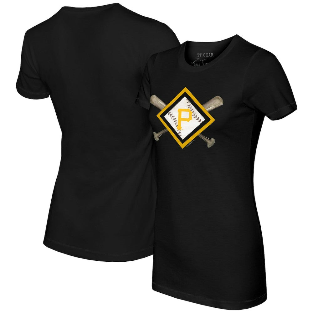 Pittsburgh Pirates Tiny Turnip Women's Diamond Cross Bats T-Shirt Black