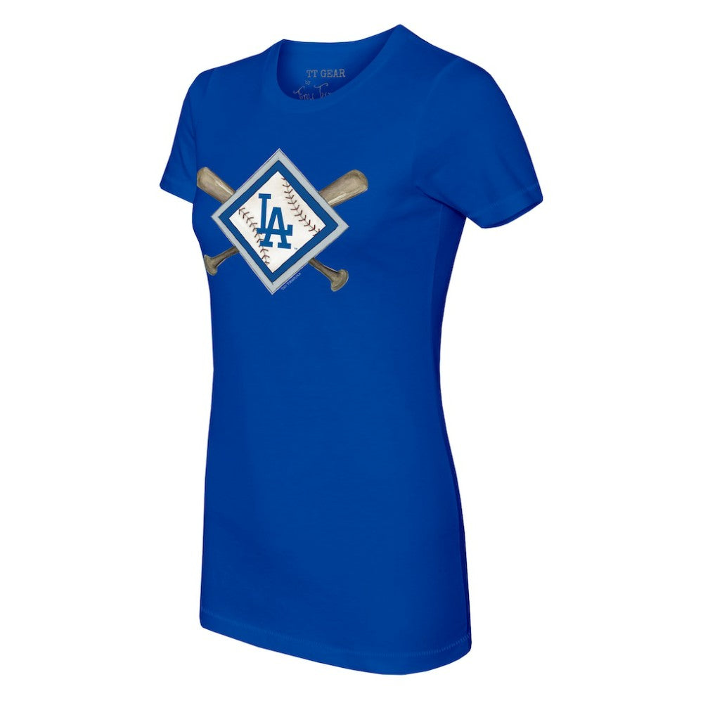Los Angeles Dodgers Tiny Turnip Women's Diamond Cross Bats T-Shirt Royal