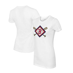 Boston Red Sox Tiny Turnip Women's Diamond Cross Bats T-Shirt White
