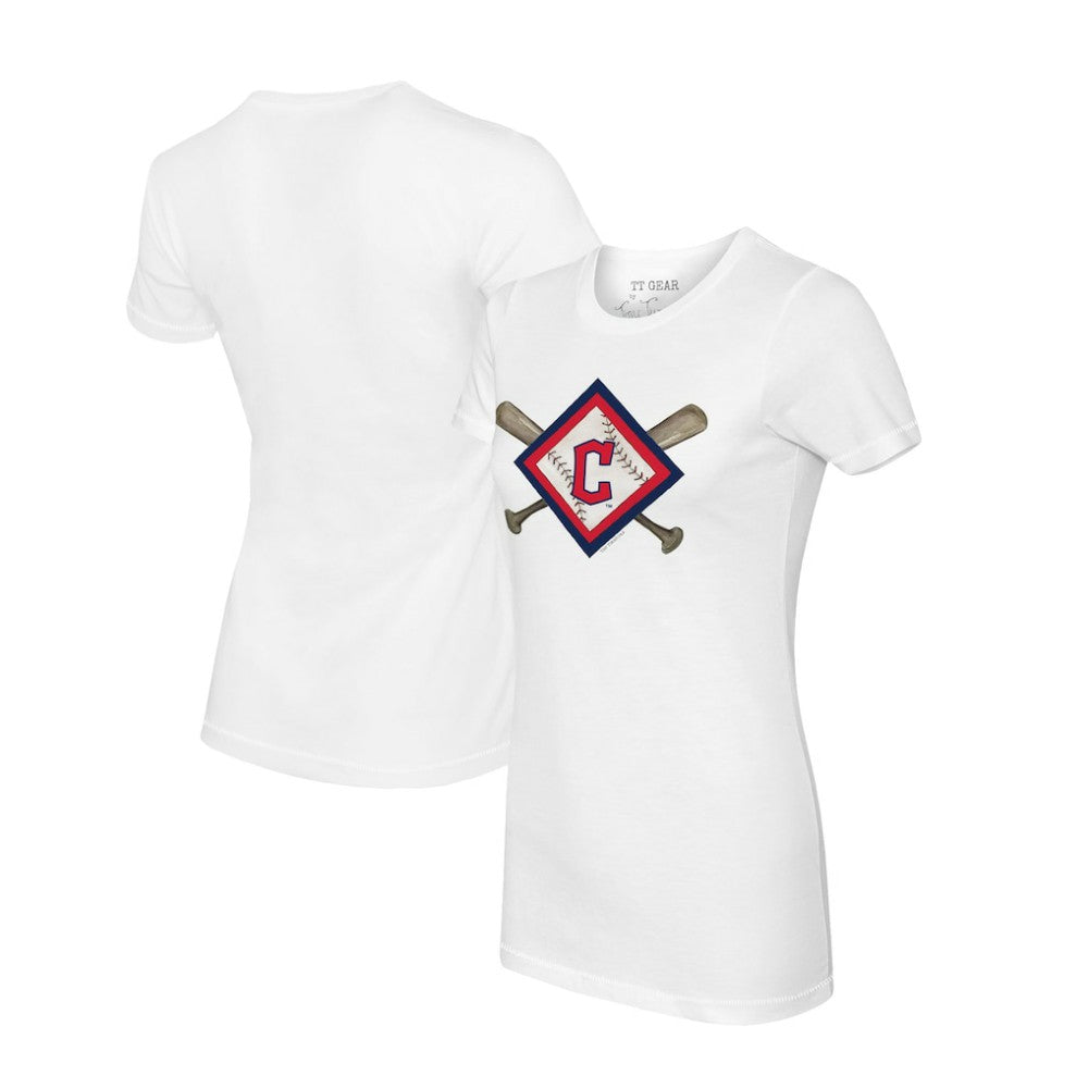 Cleveland Guardians Tiny Turnip Women's Diamond Cross Bats T-Shirt White