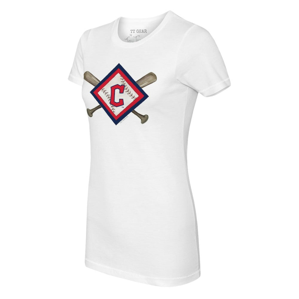 Cleveland Guardians Tiny Turnip Women's Diamond Cross Bats T-Shirt White