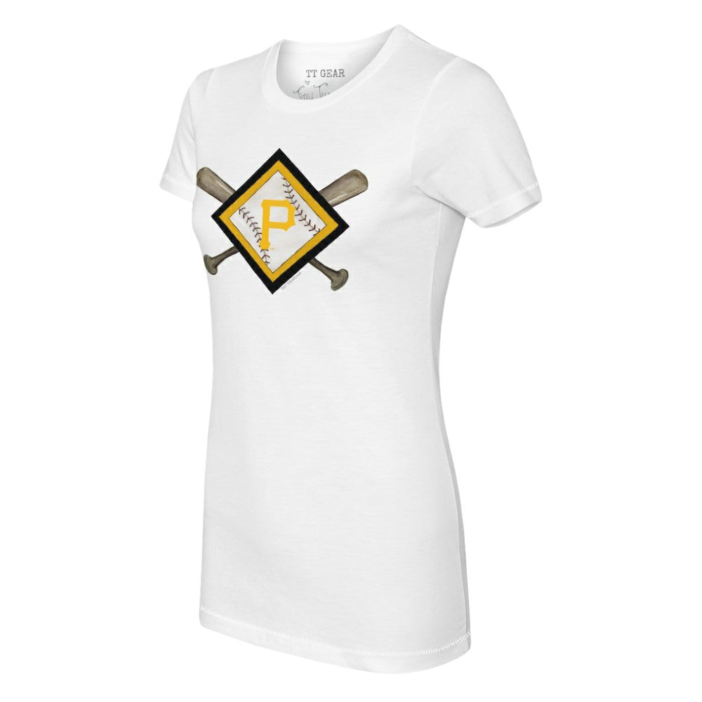 Pittsburgh Pirates Tiny Turnip Women's Diamond Cross Bats T-Shirt White