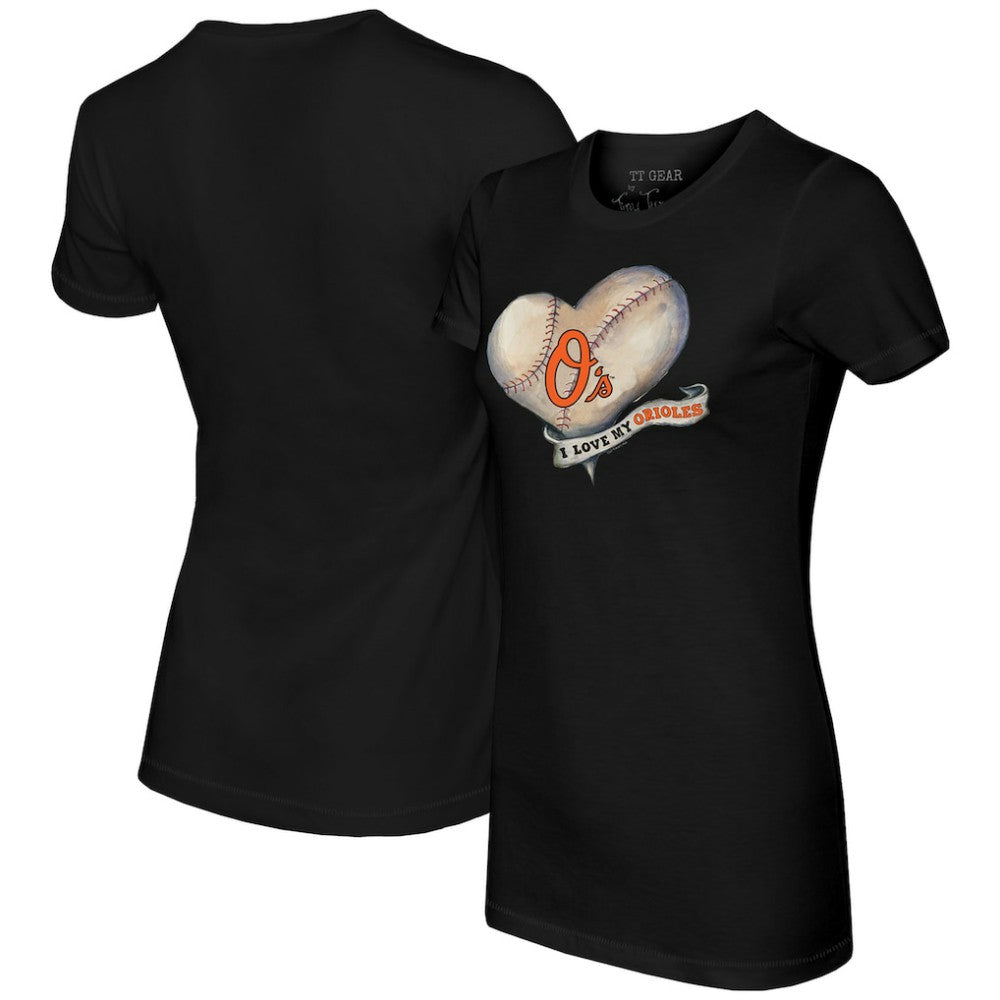 Baltimore Orioles Tiny Turnip Women's Heart Banner T-Shirt Black