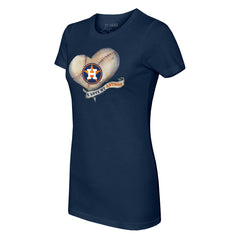 Houston Astros Tiny Turnip Women's Heart Banner T-Shirt Navy