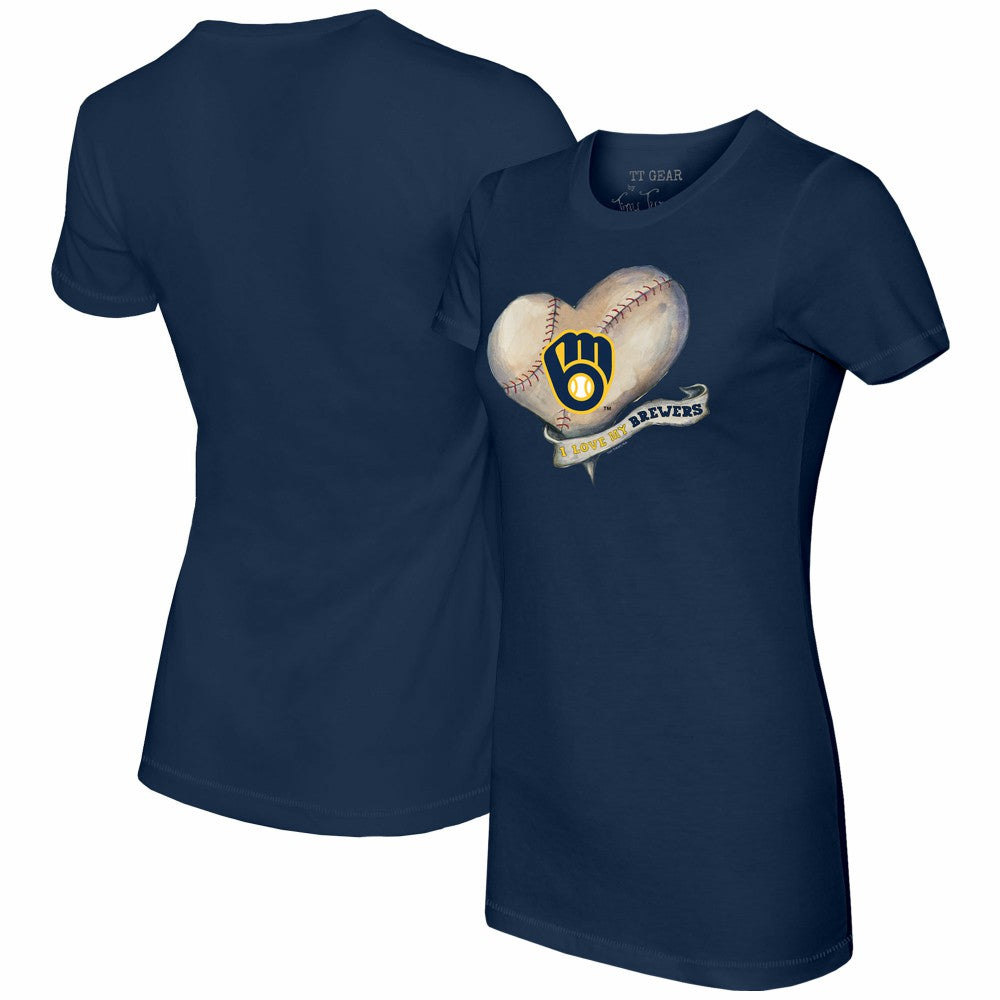 Milwaukee Brewers Tiny Turnip Women's Heart Banner T-Shirt Navy