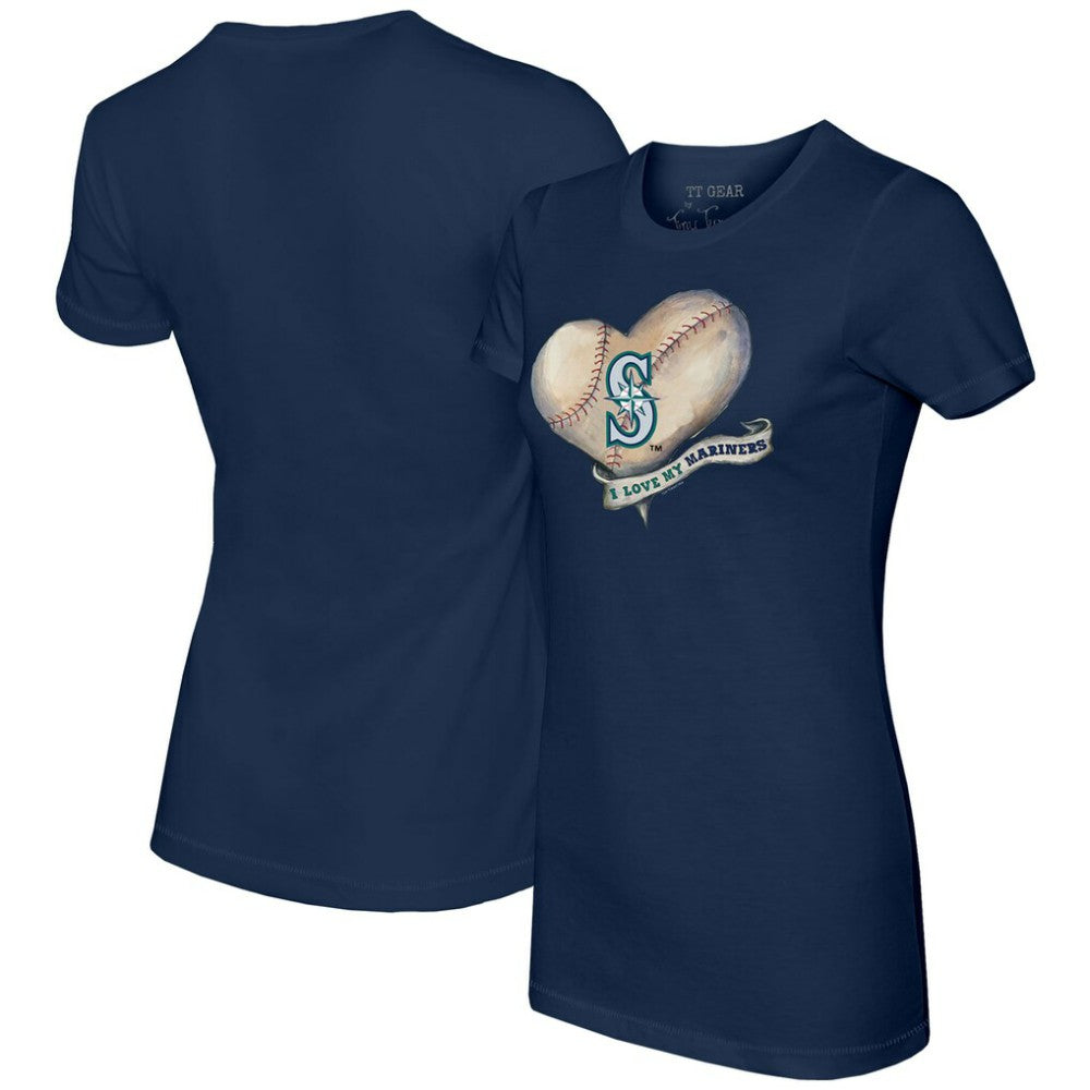 Seattle Mariners Tiny Turnip Women's Heart Banner T-Shirt Navy