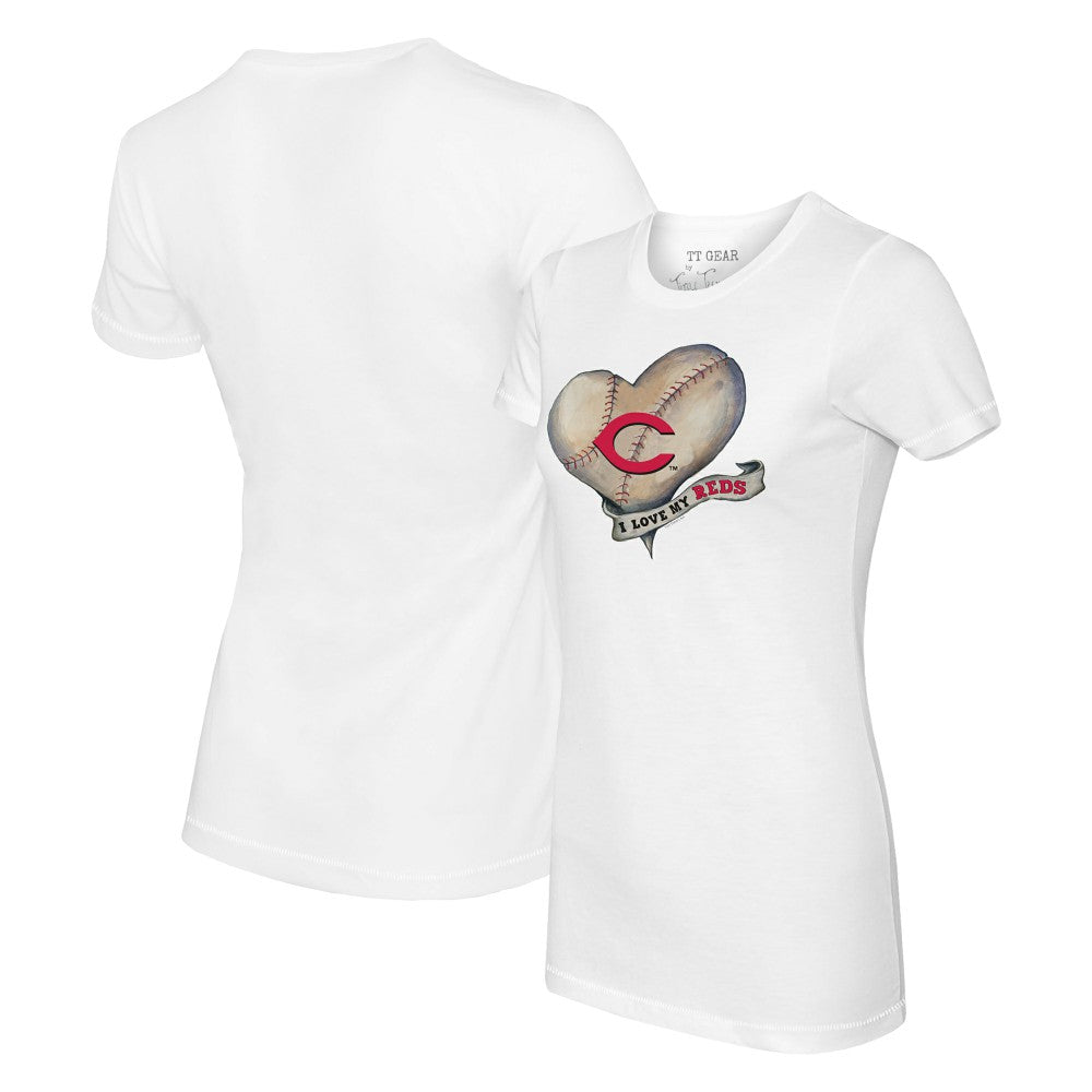 Cincinnati Reds Tiny Turnip Women's Heart Banner T-Shirt White