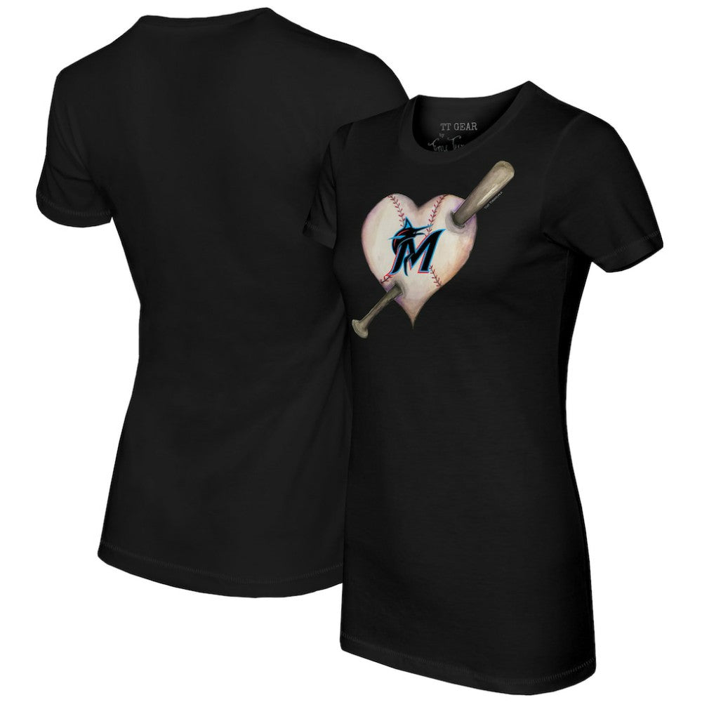 Miami Marlins Tiny Turnip Women's Heart Bat T-Shirt Black