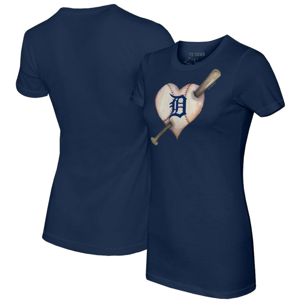 Detroit Tigers Tiny Turnip Women's Heart Bat T-Shirt Navy